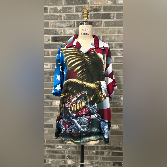 Dragonfly Clothing Company Other - Y2K Dragonfly Eagle, Biker, Motorcycle, and American Flag Button Up Shirt
